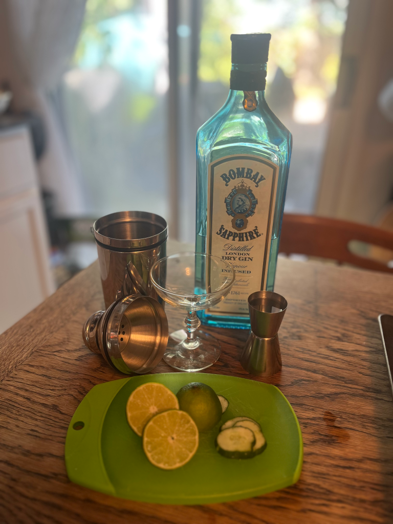Ingredients for a Cucumber Gimlet